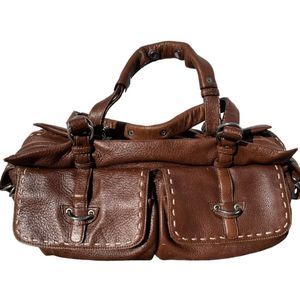 Large brown Leather "DESMO" Italian Designer Satchel Bag Purse